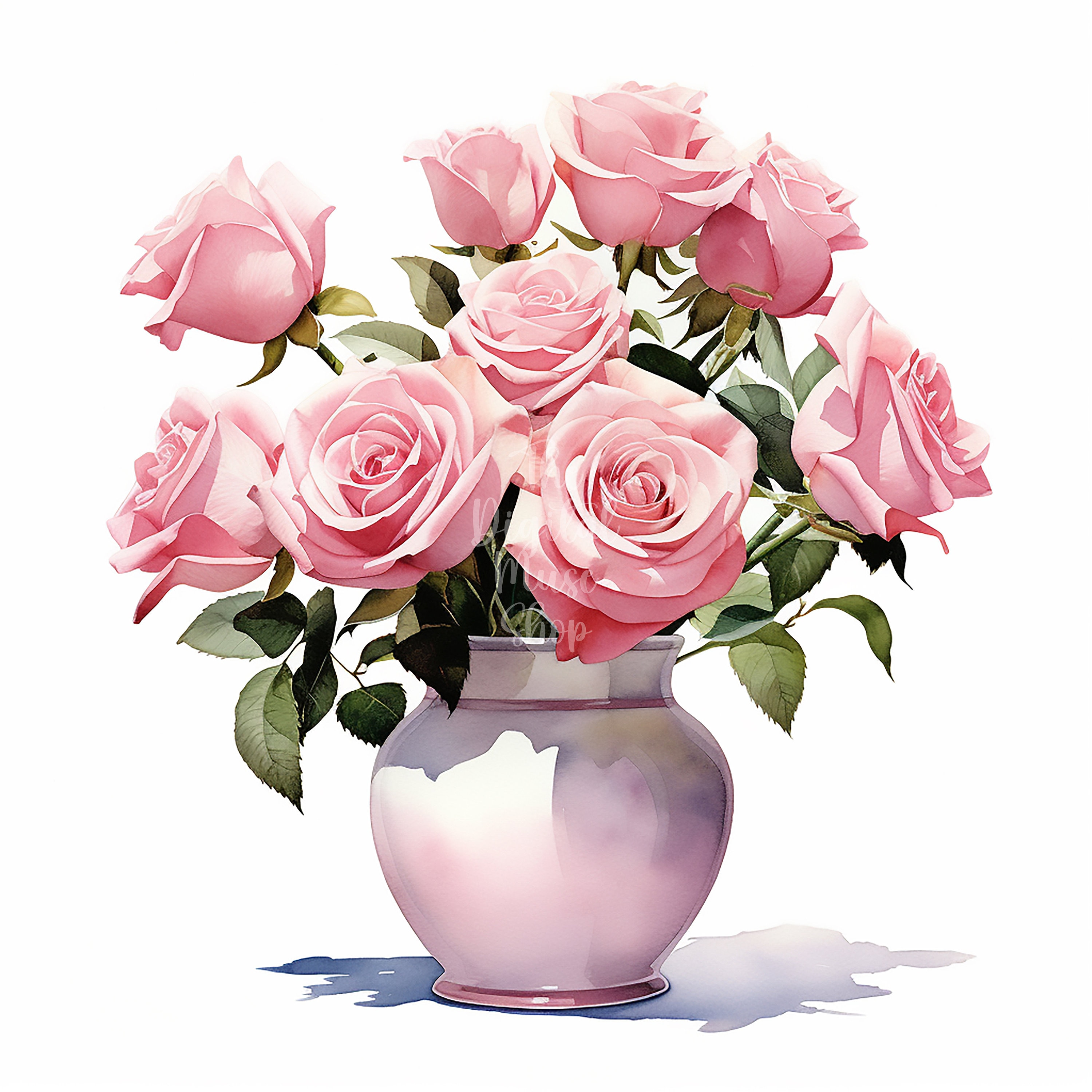 Vase of Pink Roses Clipart Watercolor Flowers Clipart Commercial Use ...