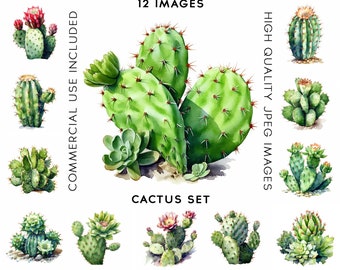 Cactus Clipart, 10 High Quality JPGs, Watercolor Clip art, Card Making, Clipart Bundle, Cactus Clipart, Cactus svg, Cactus Clip art