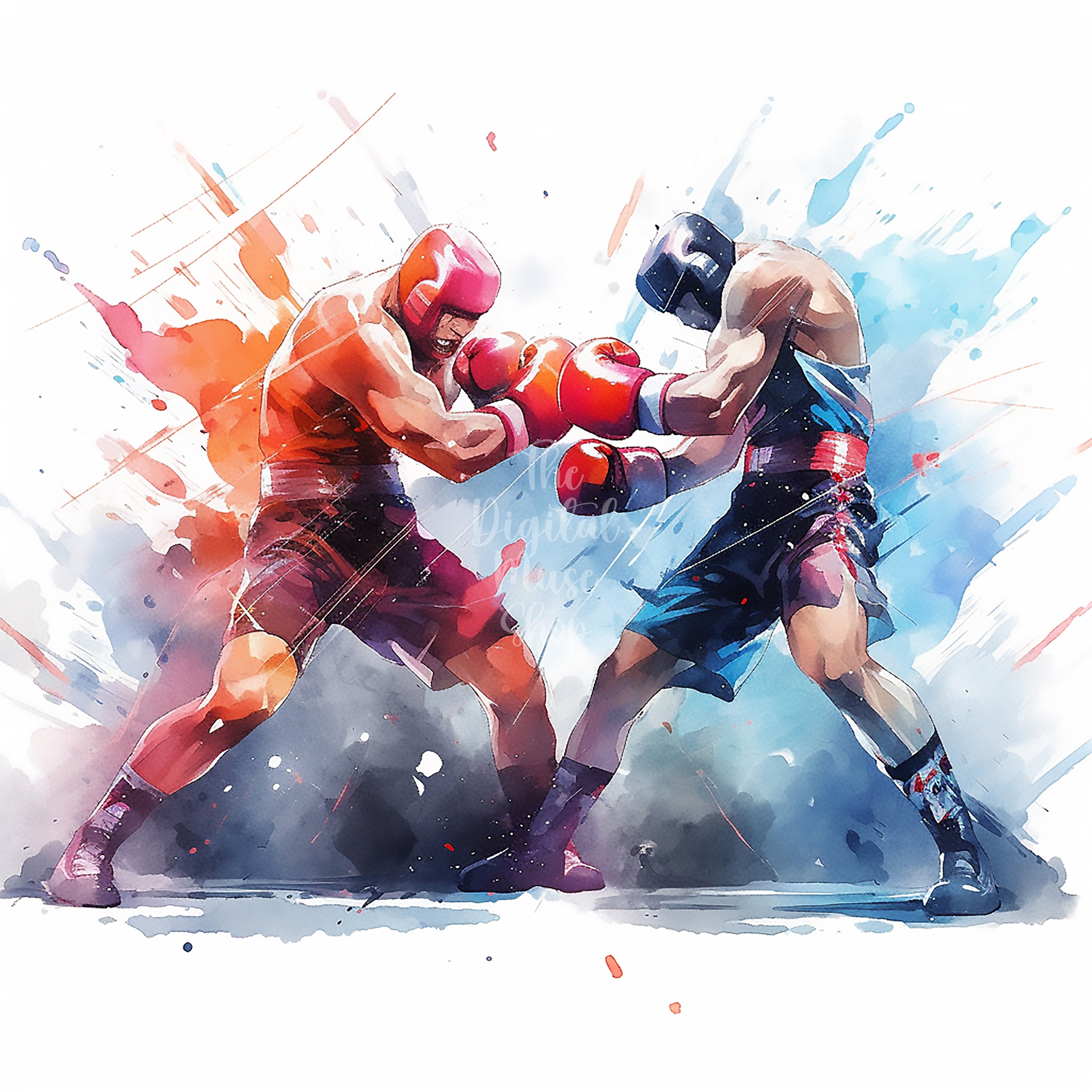 Boxers Clipart, Watercolor Boxing Fighters Clipart Sport Illustration ...