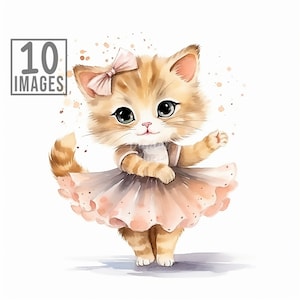 Ballerina Clipart Cat Clip art Cat Digital Print Watercolor Cat Queen Kitten Clipart Digital Download Mixed Media Nursery Art 10 Jpgs