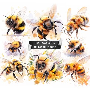 Bumblebee Clipart, 12 High Quality JPGs Digital Download Card Making Mixed Media Digital Craft Bee Clipart Honey Clipart Digital Clipart