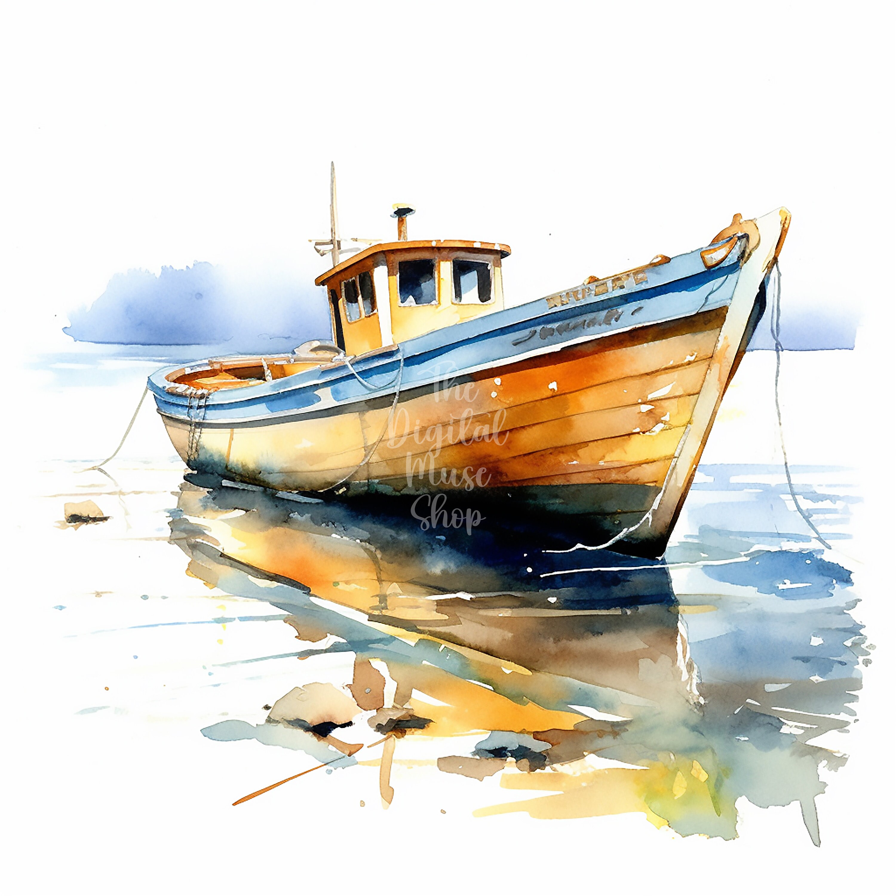 Random Boats Clipart, 12 High Quality Jpgs, Watercolor Clipart, Summer ...