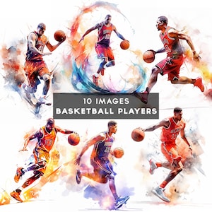 Basketball Clipart, Watercolor Basketball Player Clipart Sport Illustration Basketball Illustration Card Making Scrapbooking 13 JPGs
