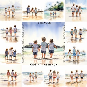 Kids At The Beach Clipart Kids Clipart Children Clipart Summer Vacation Sea Clipart Ocean Digital Crafting Scrapbook 15 High Quality JPGs