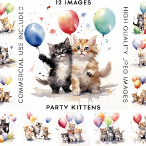 Party Kittens Clipart, 12 High Quality JPGs, Cat Clipart, Cats Clipart, Cat Clip Art, Kitten Clipart, Kitten Art, Party Clipart