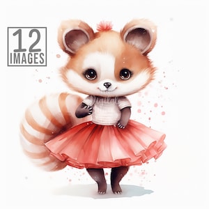 Ballerina Clipart Red Panda Illustration Nursery Art Watercolor Animals Children Clipart Digital Download Mixed Media Digital 12 Jpgs