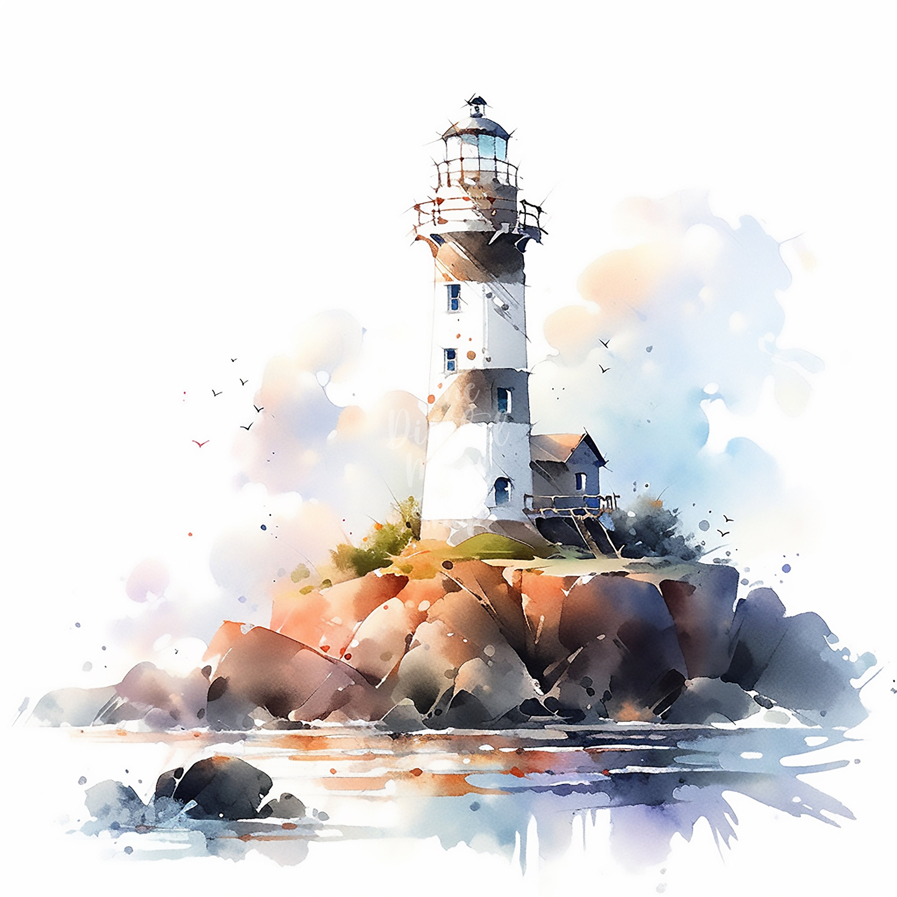 Watercolor Lighthouses Clipart, Scrapbook, Junk Journal, Lighthouse ...