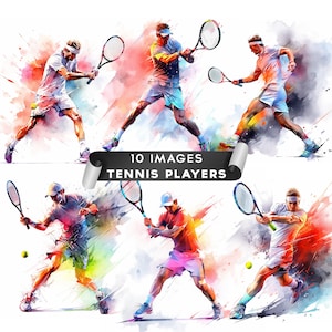 Tennis Clipart, Watercolor Tennis Player Clipart Sport Illustration Tennis Illustration Card Making Scrapbooking Sports Art 10 JPGs