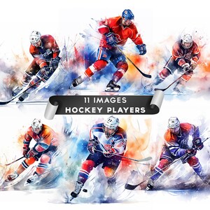Hockey Clipart, Watercolor Hockey Player Clipart Sport Illustration Hockey Illustration Card Making Scrapbooking 11 JPGs