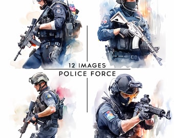 Police Clipart, 12 High Quality JPGs Watercolor Clipart Police Clip art Scrapbooking Card Making Police Man Clipart Police Force Clipart