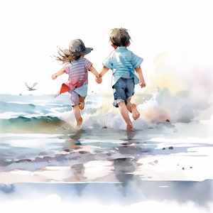 Children On The Beach, 17 High Quality JPGs, Beach Clipart, Card Making, Scrapbooks, Junk Journal, Paper Crafts, Digital Planners
