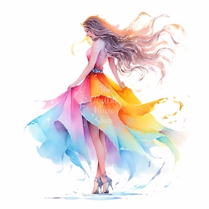 Watercolor Beautiful Women ClipArt Bundle Dress Clipart Girl Digital Planner Journals Wall Art Commercial Use Digital Download 10 JPGs