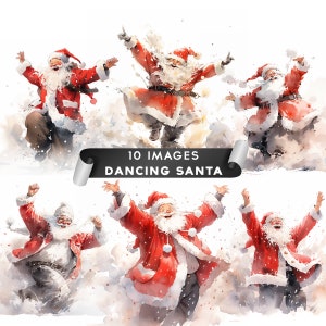 Dancing Santa Claus Clipart, Christmas Clipart Watercolor Clipart Digital Planners Scrapbooking Junk Journals  10 High Quality JPGs