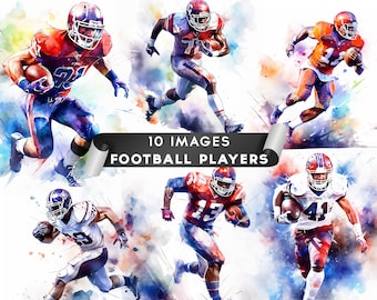 Football Clipart, Watercolor Football Player Clipart Sport Illustration Football Illustration Card Making Scrapbooking Sports Art 10 JPGs