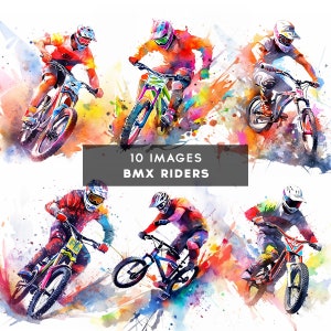 Bmx Rider Clipart, Watercolor Bmx Bike Clipart Sport Illustration Biker Illustration Digital Crafting Card Making Scrapbooking 16 JPGs