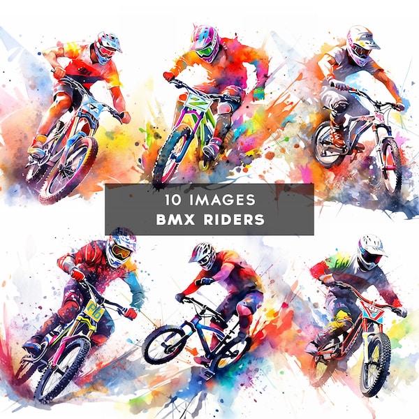 Bmx Rider Clipart, Watercolor Bmx Bike Clipart Sport Illustration Biker Illustration Digital Crafting Card Making Scrapbooking 16 JPGs