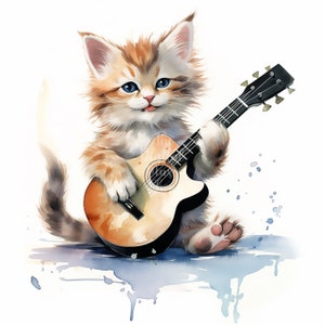 Kitten Playing Guitar Clipart, 12 High Quality JPGs, Guitar Clipart, Music Clipart, Cats Clipart, Cat Clip Art, Kitten Clipart, Kitten Art
