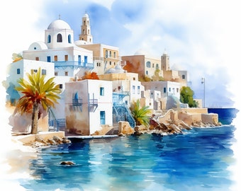 Greece Clipart Greek Island Clipart 12 Quality JPGs Watercolor Clipart Digital Crafting Scrapbook Images Travel Clipart Vacation Clipart
