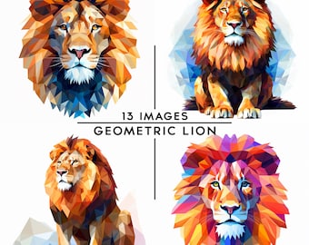 Geometric Lion Clipart, 13 High Quality JPGs  Lion Illustration Digital Art Card Making Jungle Clipart Lion Clip Art African Lion Geometric
