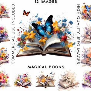 Magical Books Clipart, 12 High Quality JPGs , Watercolor Clipart , Digital Download, Card Making , Books Clipart, Book Clipart