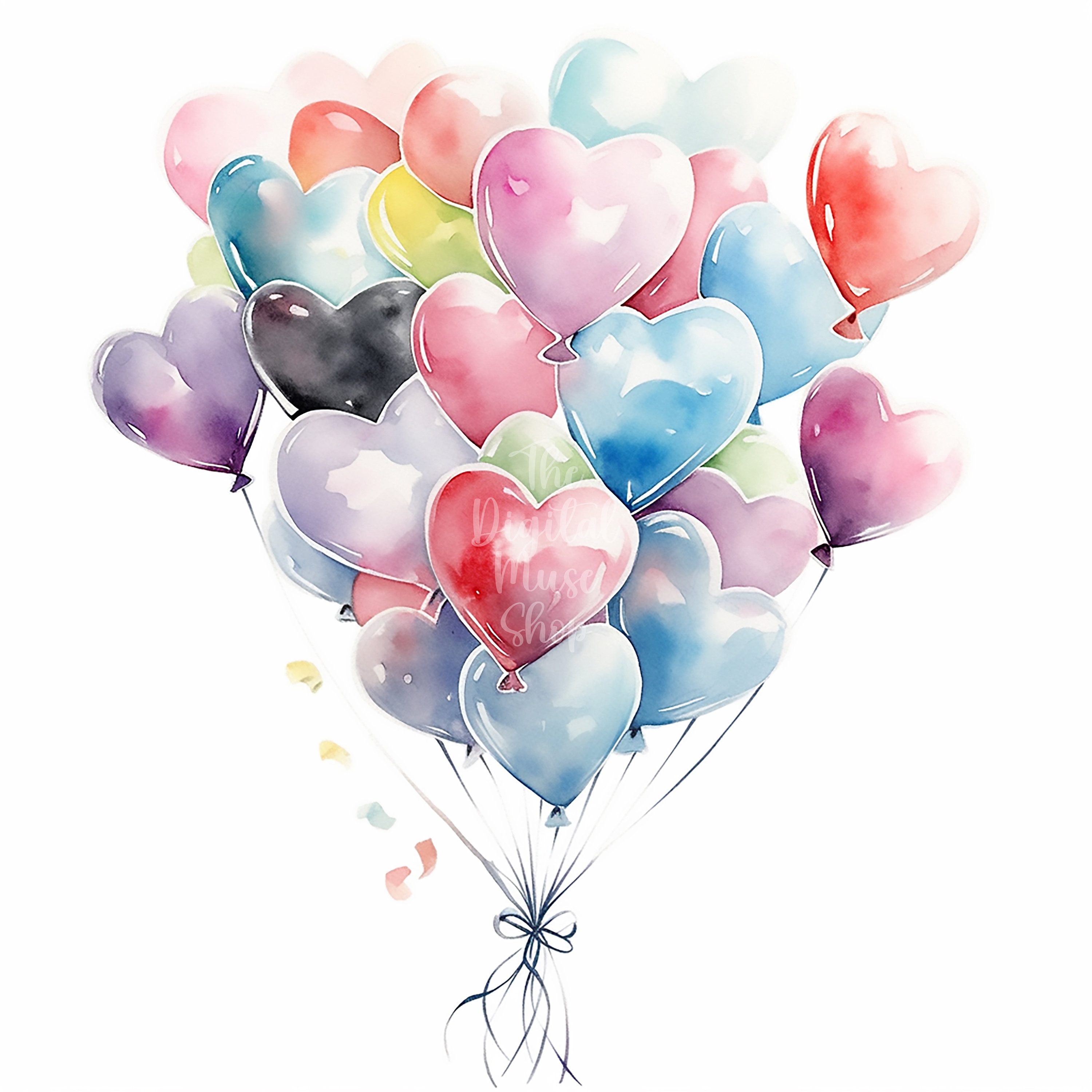 Watercolor Balloons Clipart Heart Balloon Digital Image for Card Making ...