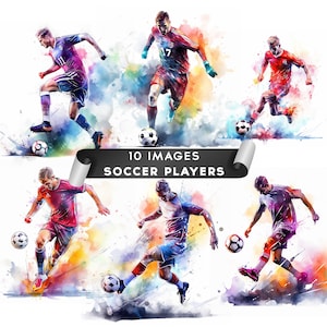 Soccer Clipart, Watercolor Soccer Player Clipart Sport Illustration Football Illustration Card Making Scrapbooking Sports Art 10 JPGs