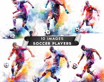 Soccer Clipart, Watercolor Soccer Player Clipart Sport Illustration Football Illustration Card Making Scrapbooking Sports Art 10 JPGs
