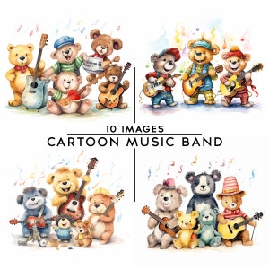 Cartoon Music Band Clipart, Animals Cartoon Clipart Kids Music Clipart Nursery Animals Digital Download Mixed Media Scrapbook 10 Jpgs