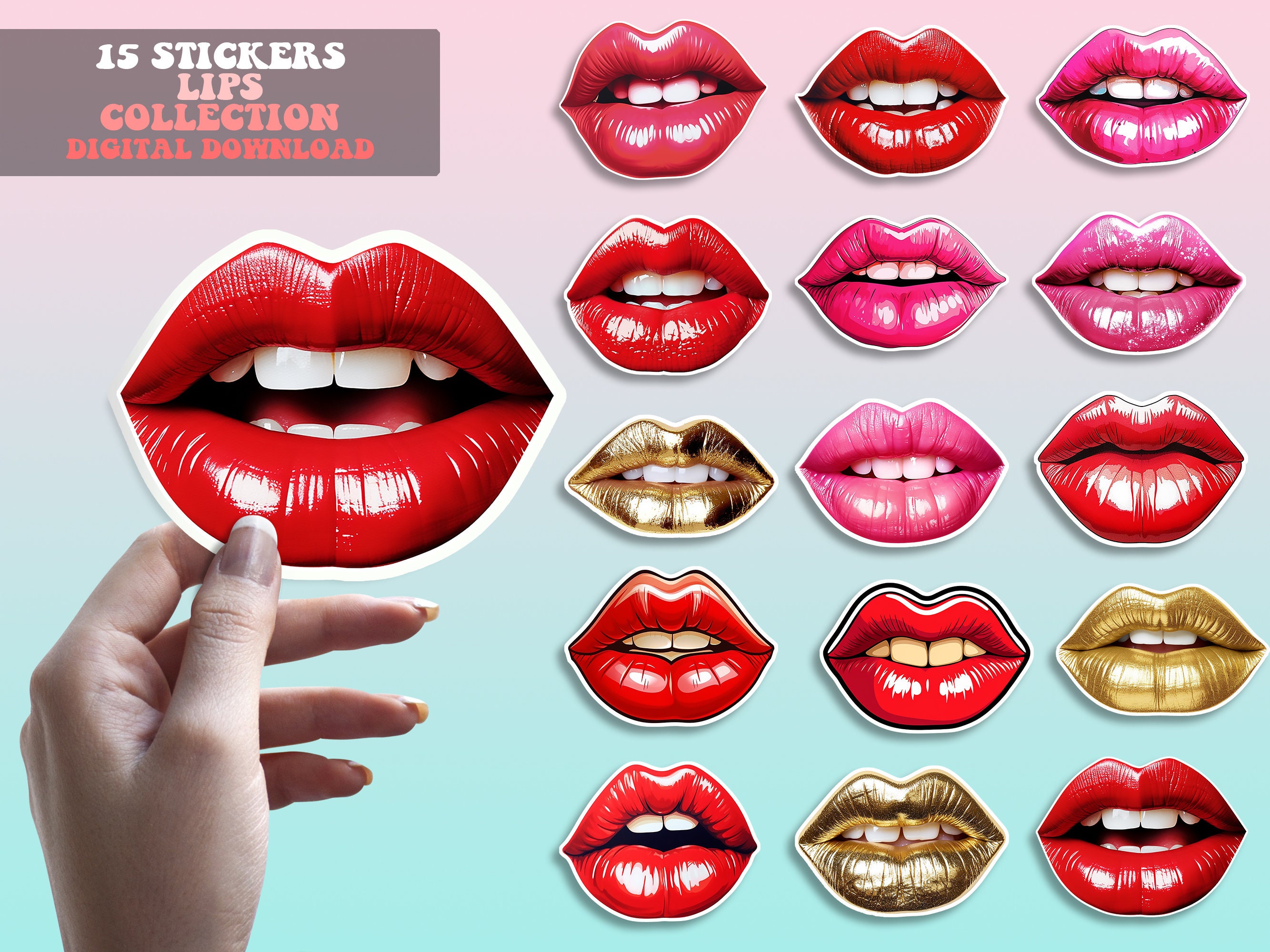 Snarling Lips Sticker LIPS 15 PNG Stickers, Printable Stickers, Fashion Stickers, Sticker ...