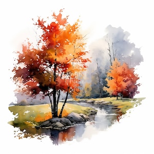 Watercolor Fall Forest Clipart Autumn Watercolor Clipart Tree Clipart Watercolor Nature Clipart Landscape Nature Clipart 12 JPGs