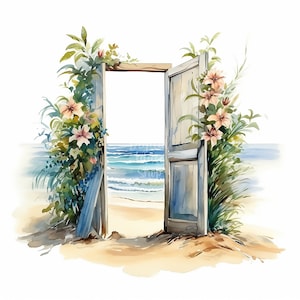 Floral Door Beach Clipart 10 Quality JPGs Watercolor Clipart Digital Crafting Scrapbook Travel Clipart Vacation Clipart Sea Clipart Ocean
