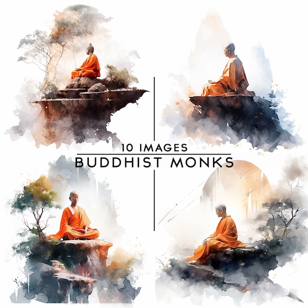 Buddhist Monk Clipart, Buddha Statue Meditation Clipart Yoga Clipart Sublimation Bundle Digital Download Card Making Paper Craft 10 JPG