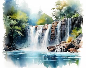 Waterfalls Clipart, 12 High Quality JPGs, Watercolor Clipart, Waterfall Clipart, watercolor Nature Clipart, Landscape Nature Clipart