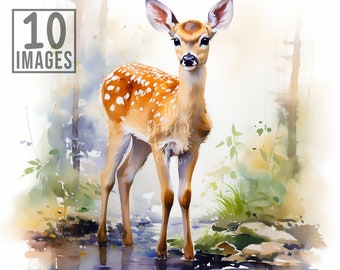 Fawn Clipart 10 High Quality JPGs Forest Watercolor Clipart Scrapbook Watercolor Animals Fawn Digital Crafting Images Deer Clipart Bundle
