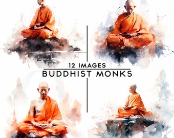 Buddhist Monk Clipart, Buddha Statue Meditation Clipart Yoga Clipart Sublimation Bundle Digital Download Card Making Paper Craft 12 JPG