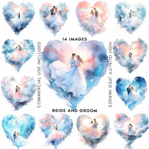 Bride And Groom Clipart Wedding Clipart Love Heart Clipart Watercolor Wedding Invitation Clipart Card Making Scrapbooking 14 Quality JPGs