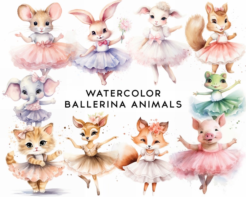 Ballerina Clipart Watercolor Cute Animals Clipart Nursery Animals ...