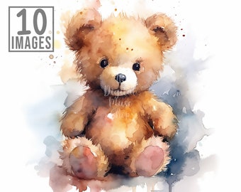 Teddy Bear Clipart, 10 High Quality JPGs , Watercolor Clipart, Digital Download, Card Making, Teddy bear clipart, Clipart For Kids