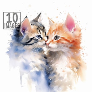 Cats Love Clipart, 10 High Quality JPGs , Watercolor Clipart, Digital Download, Card Making, Cats Clipart, Cat Clip Art, Love Clipart
