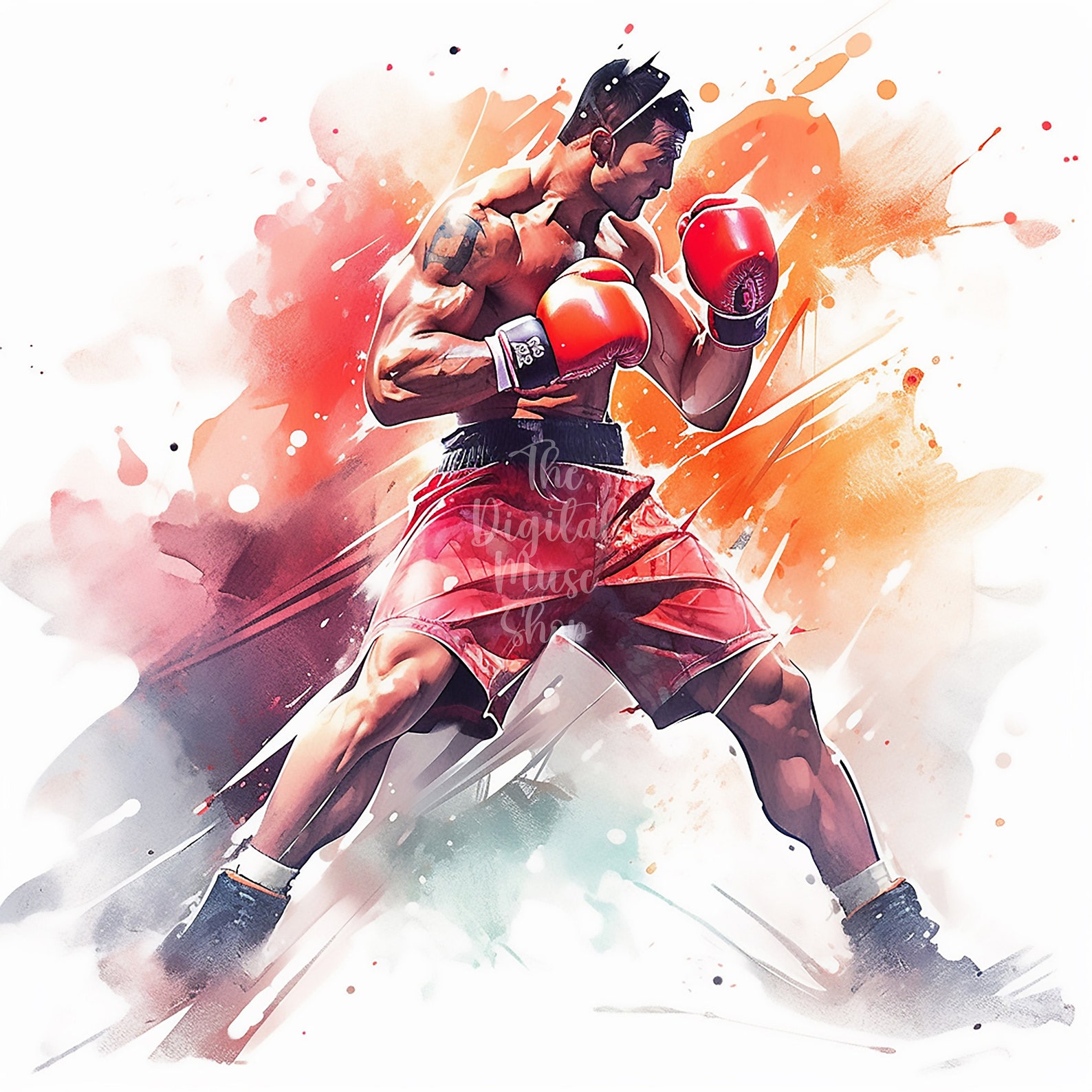 Boxing Clipart, Watercolor Boxing Fighters Clipart Sport Illustration ...