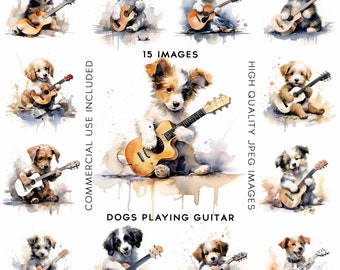 Dog Playing Guitar Clipart Music Clipart Dogs Clipart Puppy Clipart Guitar Gift Digital Crafting 15 High Quality JPGs