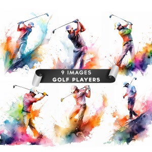 Golf Player Clipart, Watercolor Golf Clipart Sports Illustration Golf Card Making Scrapbooking Junk Journal Golf Club Clipart Golfer 9 JPGs