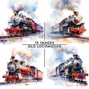 Old Steam Locomotive Clipart Watercolor Locomotive Art Train Clipart Memory Book Junk Journals Scrapbook  Digital Planner 15 Quality JPGs