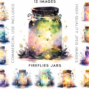 Firefly Jars Watercolor Clipart, Commercial Use Clipart, 12 High Quality JPGs, Watercolor Clipart, Digital Paper Craft, Firefly Jar Clipart