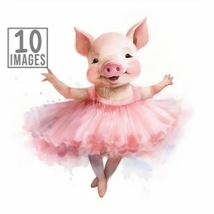 Ballerina Clipart Piglet Nursery Print Clip art Pig Clipart Watercolor Pig Digital Download Mixed Media Watercolor Nursery Graphics 10 Jpgs