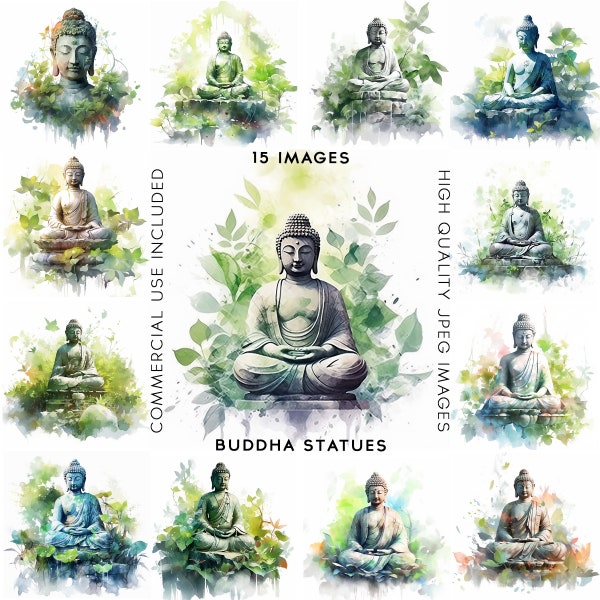 Watercolor Buddha Clipart Buddha Statue Meditation Clipart Yoga Clipart Sublimation Bundle Digital Download Card Making15 JPG