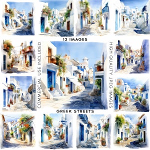 Greece Clipart Greek Streets Clipart Watercolor Clipart Digital Crafting Scrapbook Images Travel Clipart Vacation Clipart  12 Quality JPGs