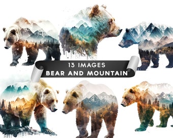 Bear And Mountain Clipart, Bear Clipart Animals Card Making Forest Clipart Mountain Clipart Wild Animals Bear Clip Art 13 High Quality JPGs