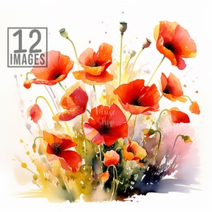 Patches of Poppies Clipart, 12 High Quality JPGs, Flowers Clipart Set, Flowers Clip art, Flowers Clipart Set, Digital Planner, Junk Journals