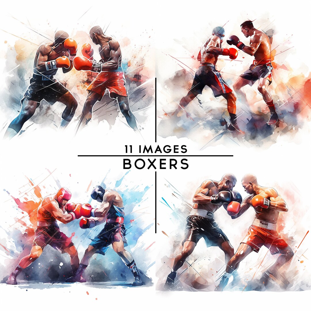 Boxers Clipart, Watercolor Boxing Fighters Clipart Sport Illustration ...